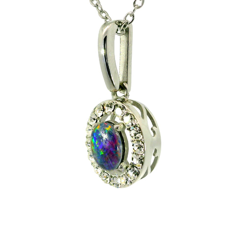 Triplet Opal Pendant in Stainles Steel - Multicolour