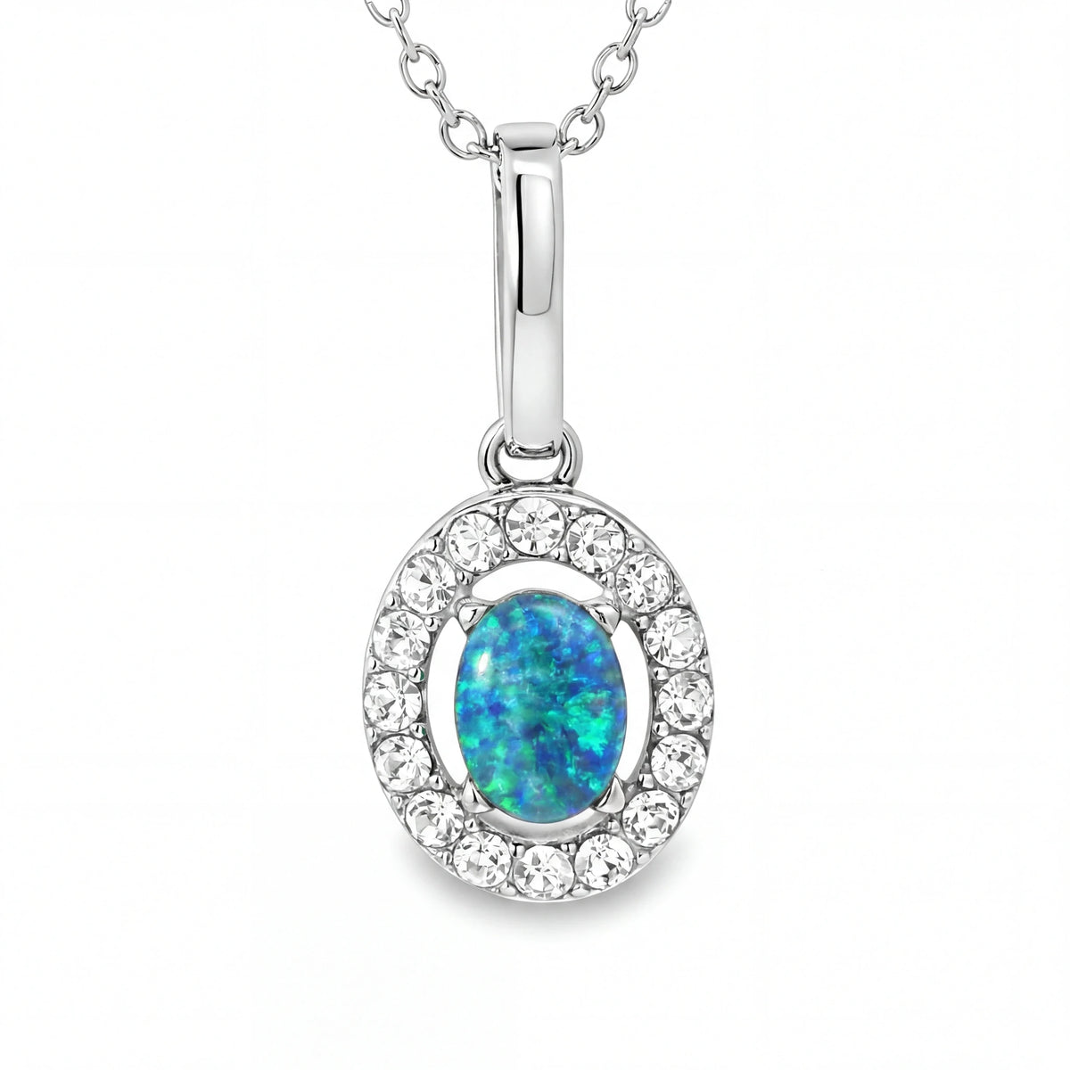 Triplet Opal Pendant in Stainless Steel - Green/Blue