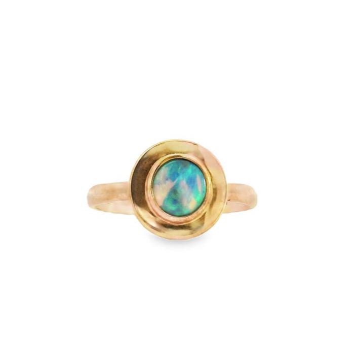 Australian Opal Black Ring set in 10K Rose Gold