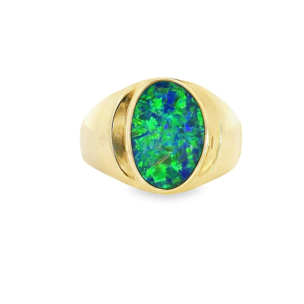 Australian Opal Doublet Ring set in 14K Yellow Gold