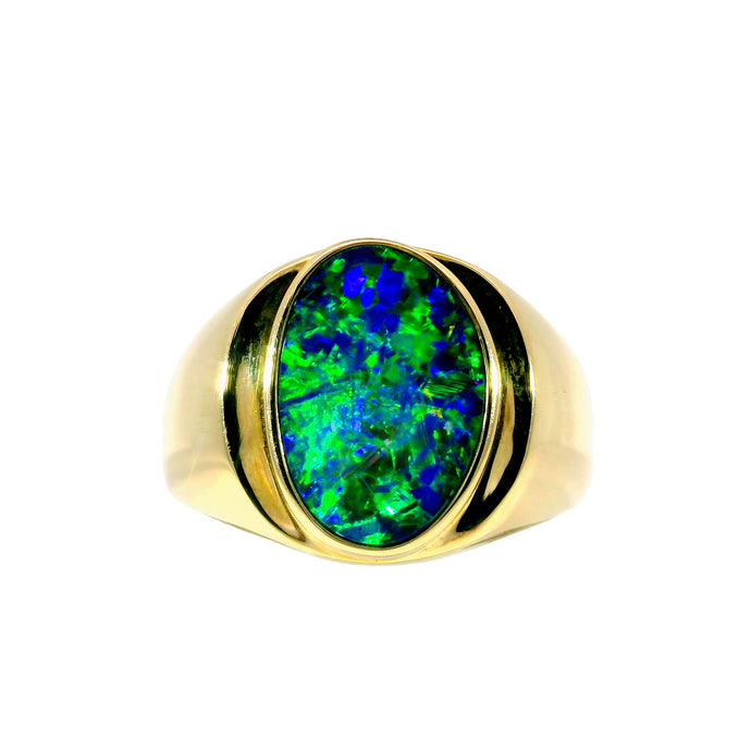 Doublet Opal Men's Ring in 14K Yellow Gold - Multicolour