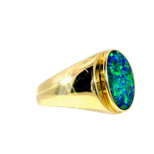 Doublet Opal Men's Ring in 14K Yellow Gold - Multicolour