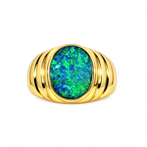 Doublet Opal Men's Ring in 14K Yellow Gold - Multicolour - Australian Opal Cutters and Pearl Divers
