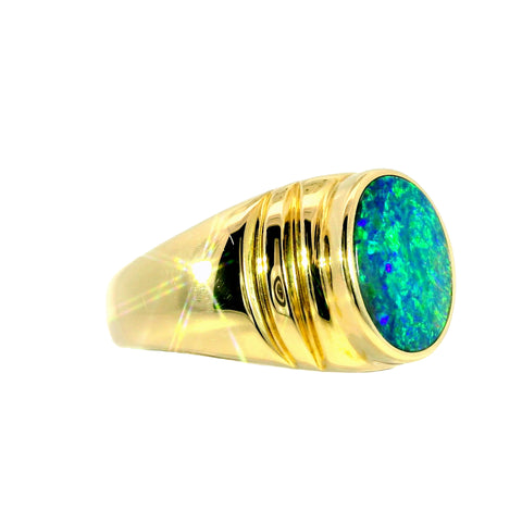 Doublet Opal Men's Ring in 14K Yellow Gold - Multicolour