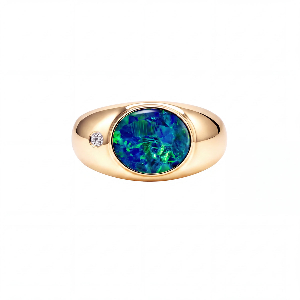 Doublet Opal Men's Ring in 14K Yellow Gold - Green-Blue - Australian Opal Cutters and Pearl Divers