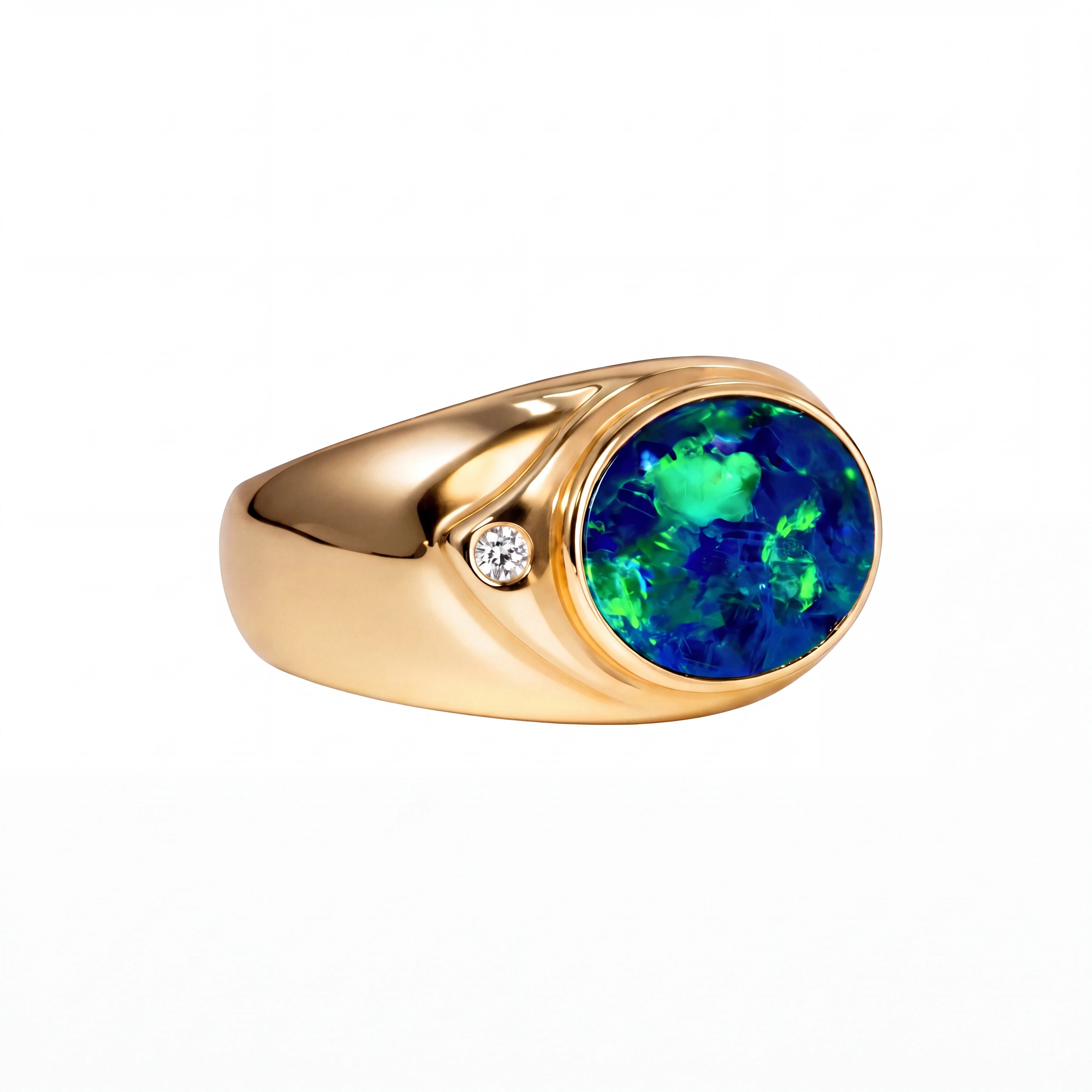 Doublet Opal Men's Ring in 14K Yellow Gold - Green-Blue - Australian Opal Cutters and Pearl Divers