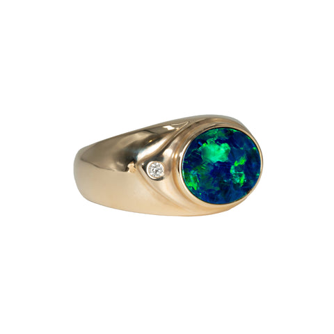 Doublet Opal Men's Ring in 14K Yellow Gold - Green-Blue