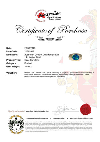 Doublet Opal Men's Ring in 14K Yellow Gold - Green-Blue