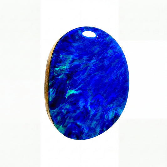 A single oval-shaped product with a marbled blue and green pattern, centred on a plain white background.