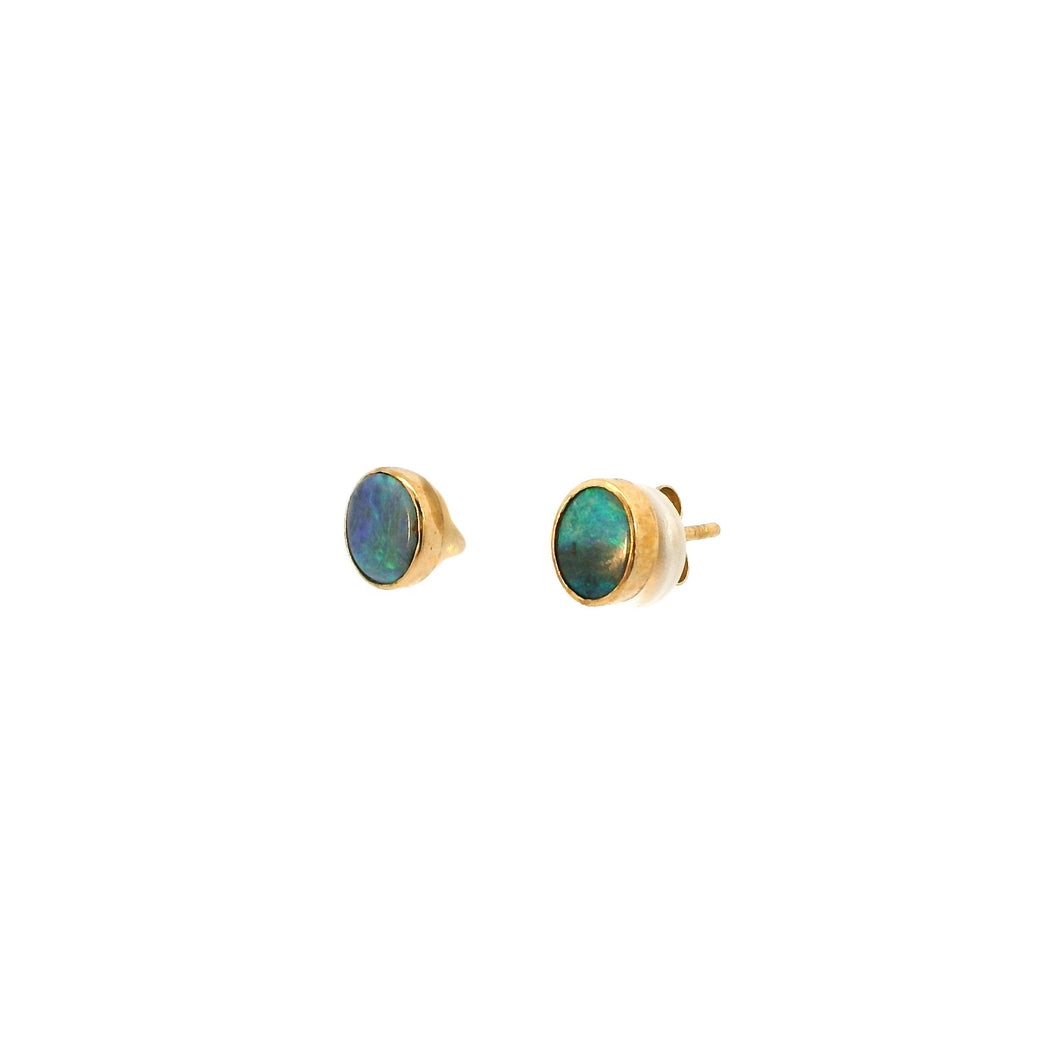 Australian Boulder Opal Earrings Set in 14K Yellow Gold