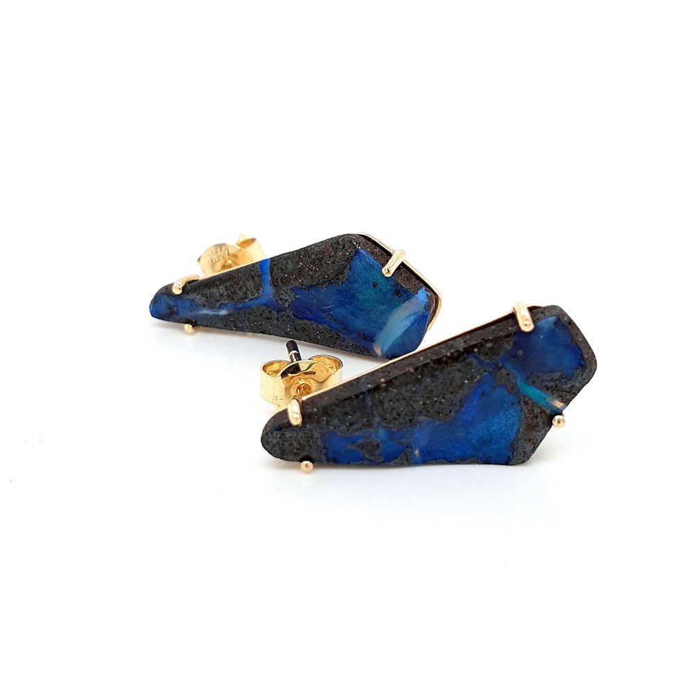 Australian Boulder Opal Earrings set in 14 Karat Yellow Gold