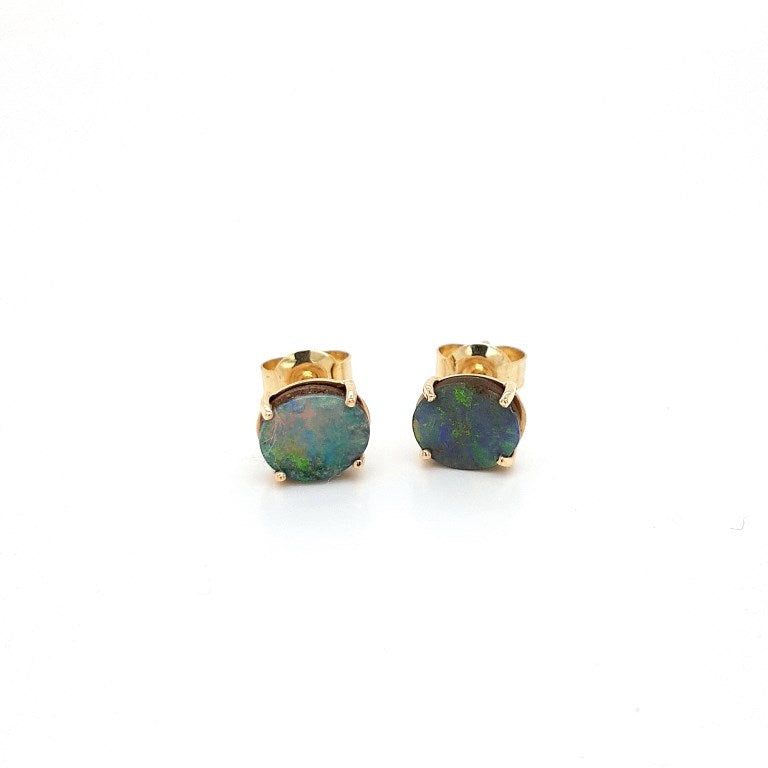 Australian Boulder Opal Earrings set in 14 Karat Yellow Gold