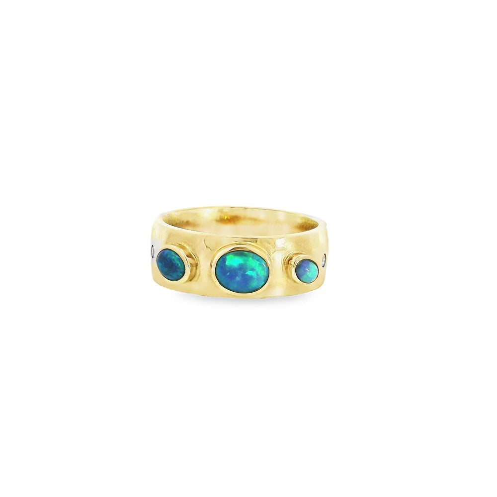 Australian Opal Black Ring Set in 9K Yellow Gold