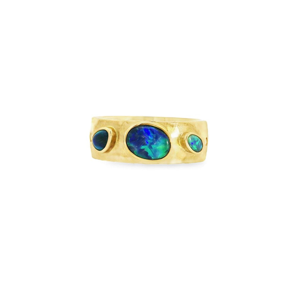 Australian Opal Black Ring set in 9K Yellow Gold