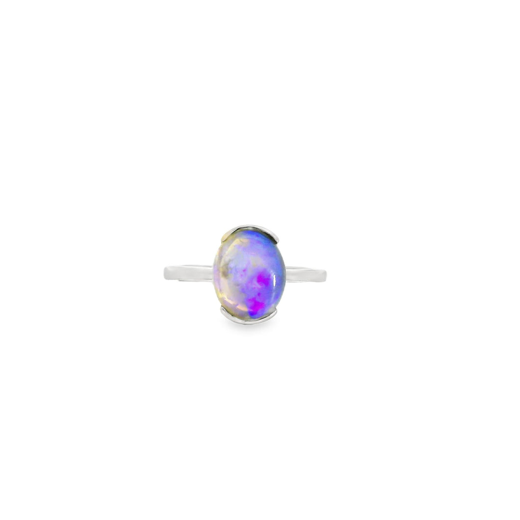 Australian Opal Black Ring Set in Sterling Silver