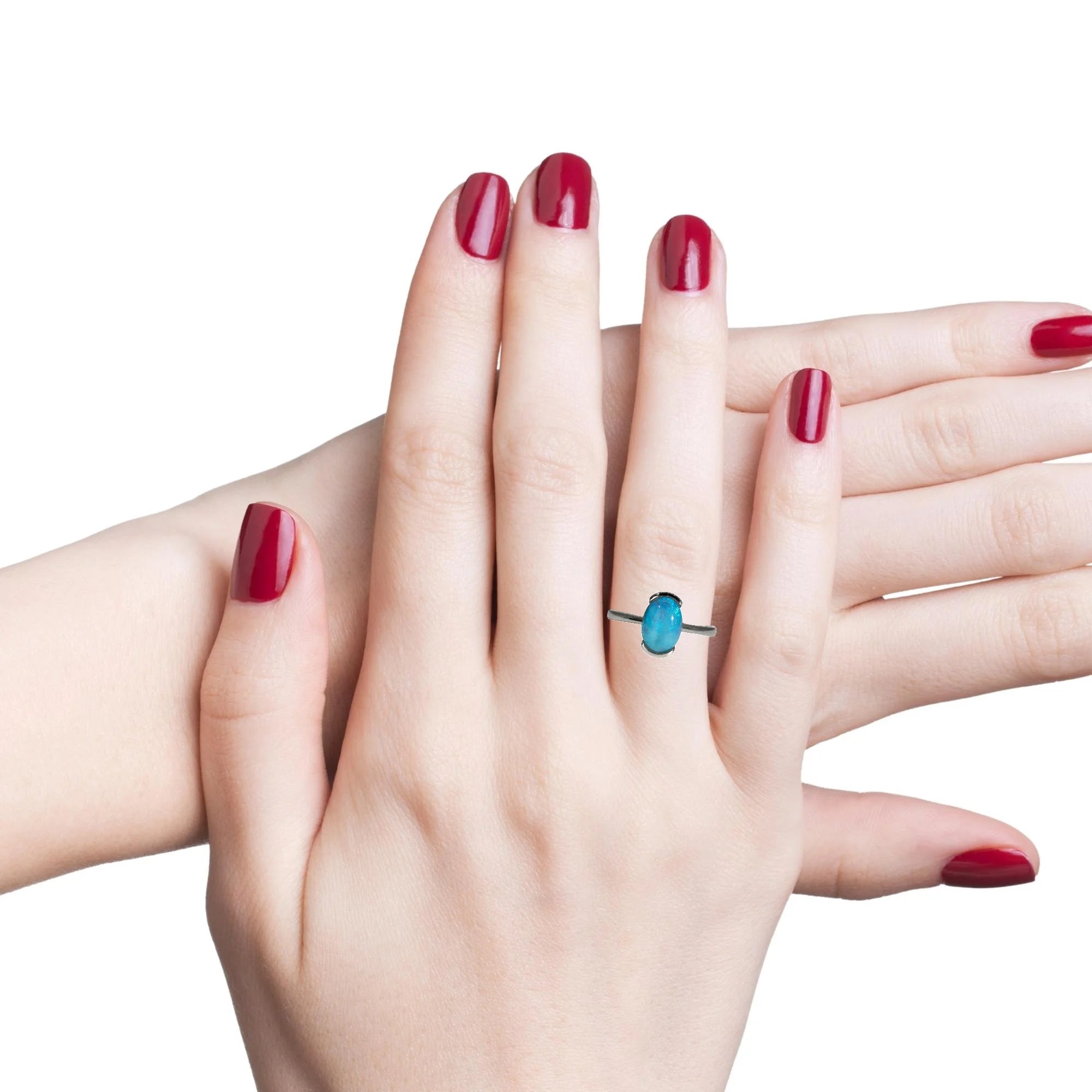 Black Opal Ring in 925 Sterling Silver - Green-Blue