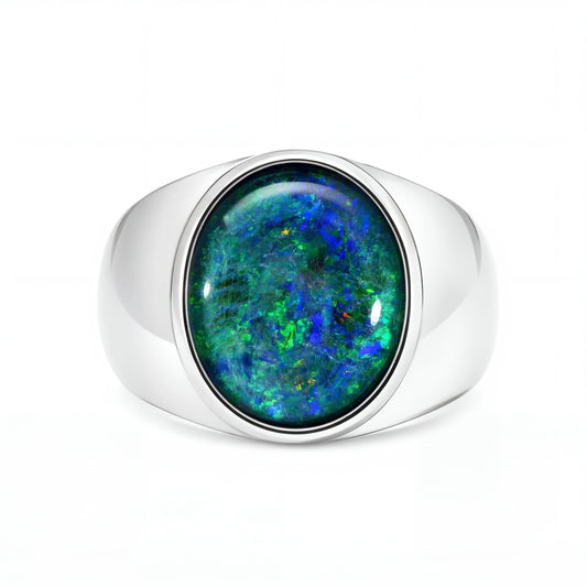 Triplet Opal Ring in Stainless Steel - Multicolour