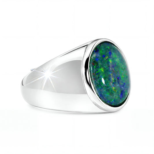 Triplet Opal Ring in Stainless Steel - Multicolour