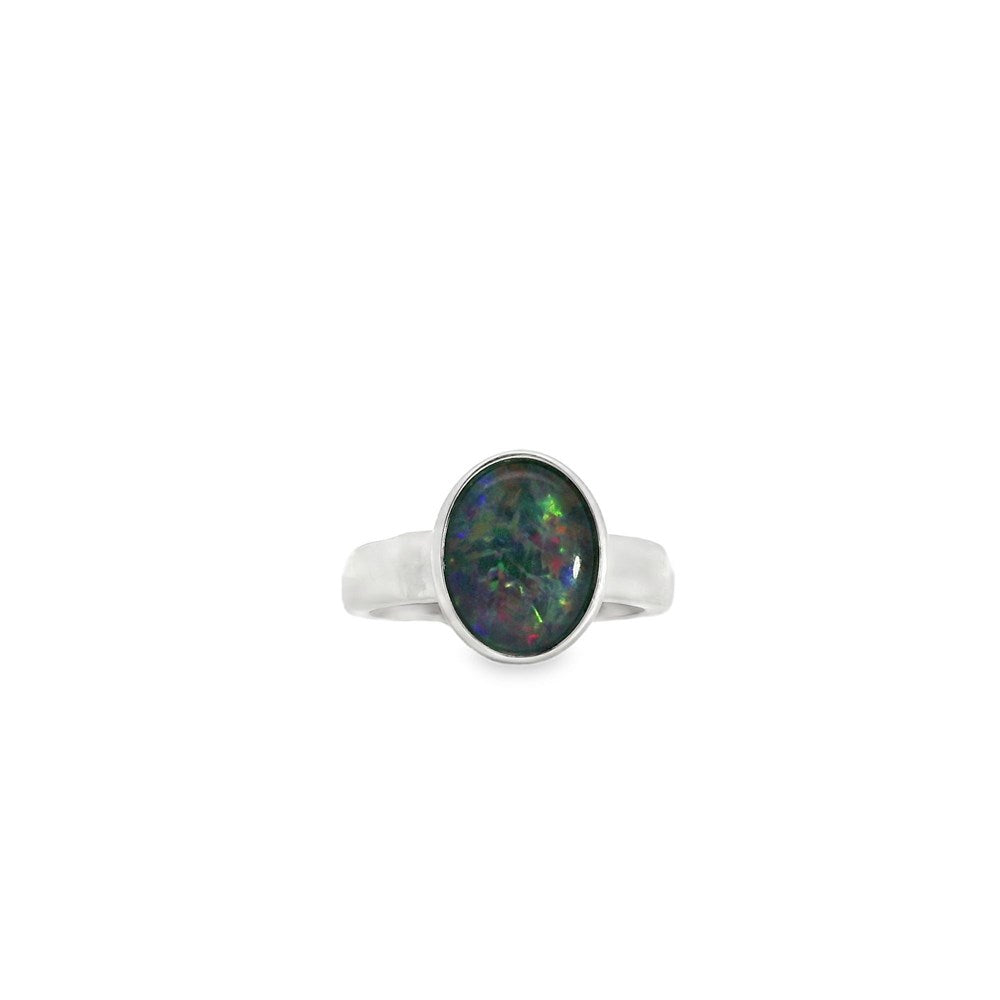 Australian Triplet Opal 10 x 14 mm Resizable Ring Set in Sterling Silver