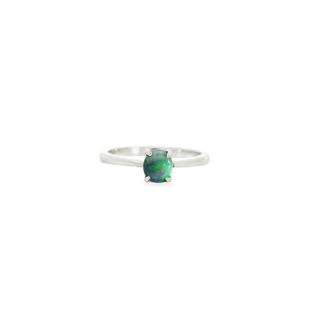 Australian Opal Black Ring Set in Sterling Silver