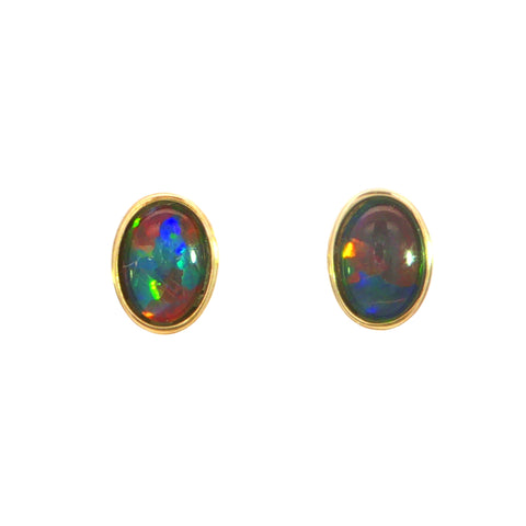 Australian Triplet Opal Earring set in 9K Yellow Gold - Multicolour - Australian Opal Cutters and Pearl Divers