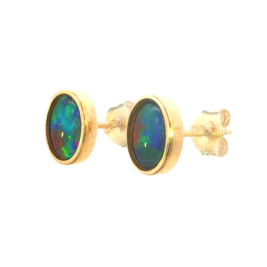 Australian Triplet Opal Earring set in 9K Yellow Gold - Multicolour - Australian Opal Cutters and Pearl Divers