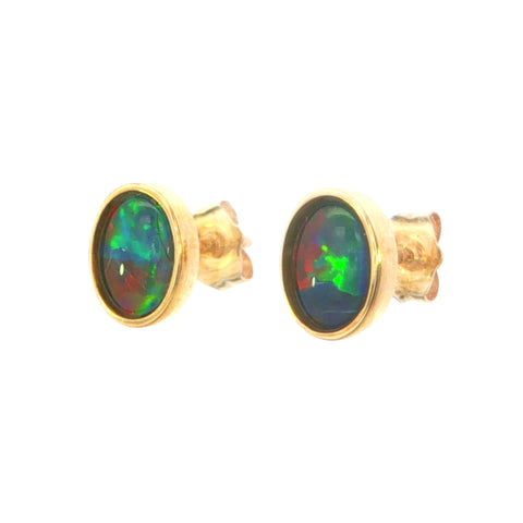 Australian Triplet Opal Earring set in 9K Yellow Gold - Multicolour - Australian Opal Cutters and Pearl Divers