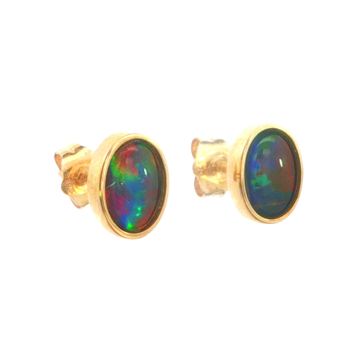Australian Triplet Opal Earring set in 9K Yellow Gold - Multicolour - Australian Opal Cutters and Pearl Divers