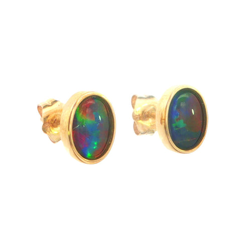 Australian Triplet Opal Earring set in 9K Yellow Gold - Multicolour - Australian Opal Cutters and Pearl Divers