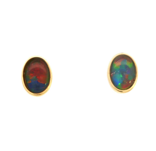 Australian Triplet Opal Earring set in 9K Yellow Gold - Multicolour - Australian Opal Cutters and Pearl Divers