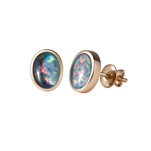 Triplet Opal Earrings in 925 Sterling Silver plated in Rose Gold - Multicolour - Australian Opal Cutters and Pearl Divers