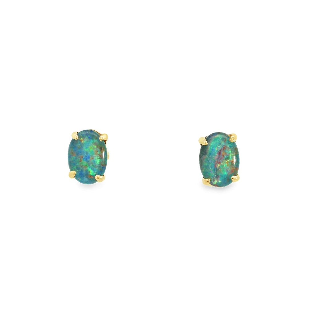 Australian Opal 6x4mm Earring set in 9karat yellow gold