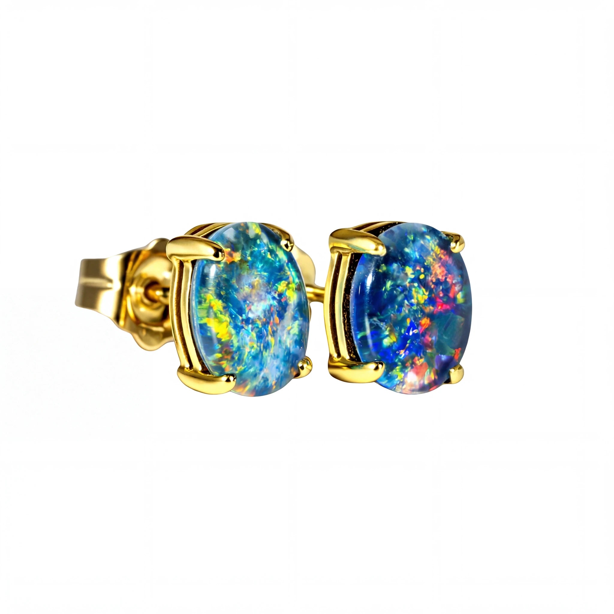 Triplet Opal Earrings in 9K Yellow Gold - Multicolour - Australian Opal Cutters and Pearl Divers