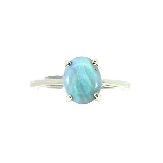 Black Opal Ring in 925 Sterling Silver - Green-Blue