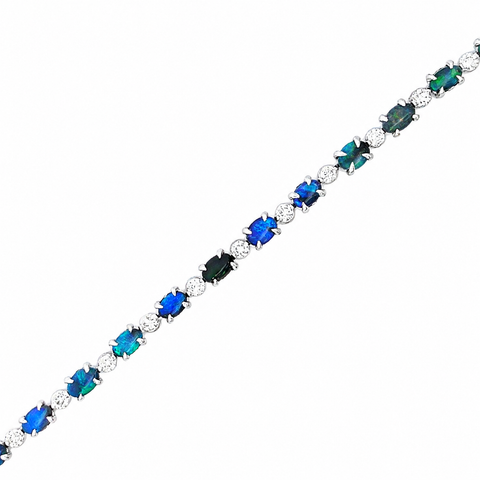 Black and Dark Opal Tennis Bracelet set in 925 Sterling Silver