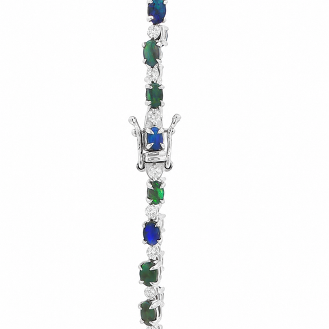Black and Dark Opal Tennis Bracelet set in 925 Sterling Silver