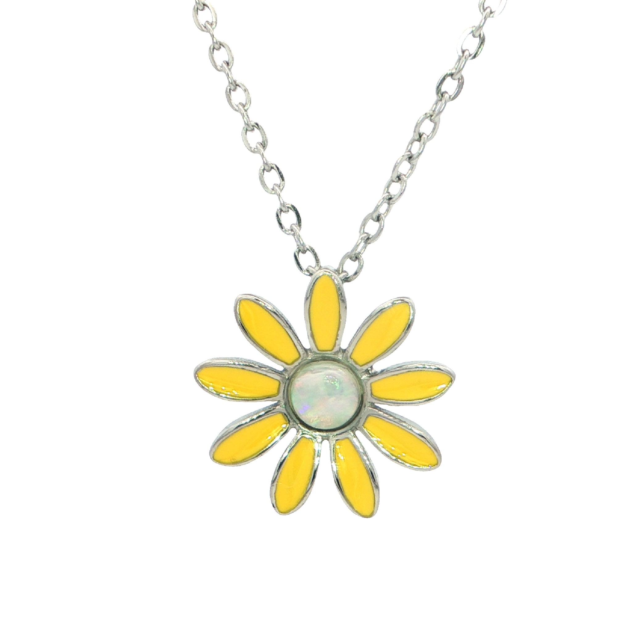 Light Opal Daisy Pendant in Stainless Steel - Multicolour