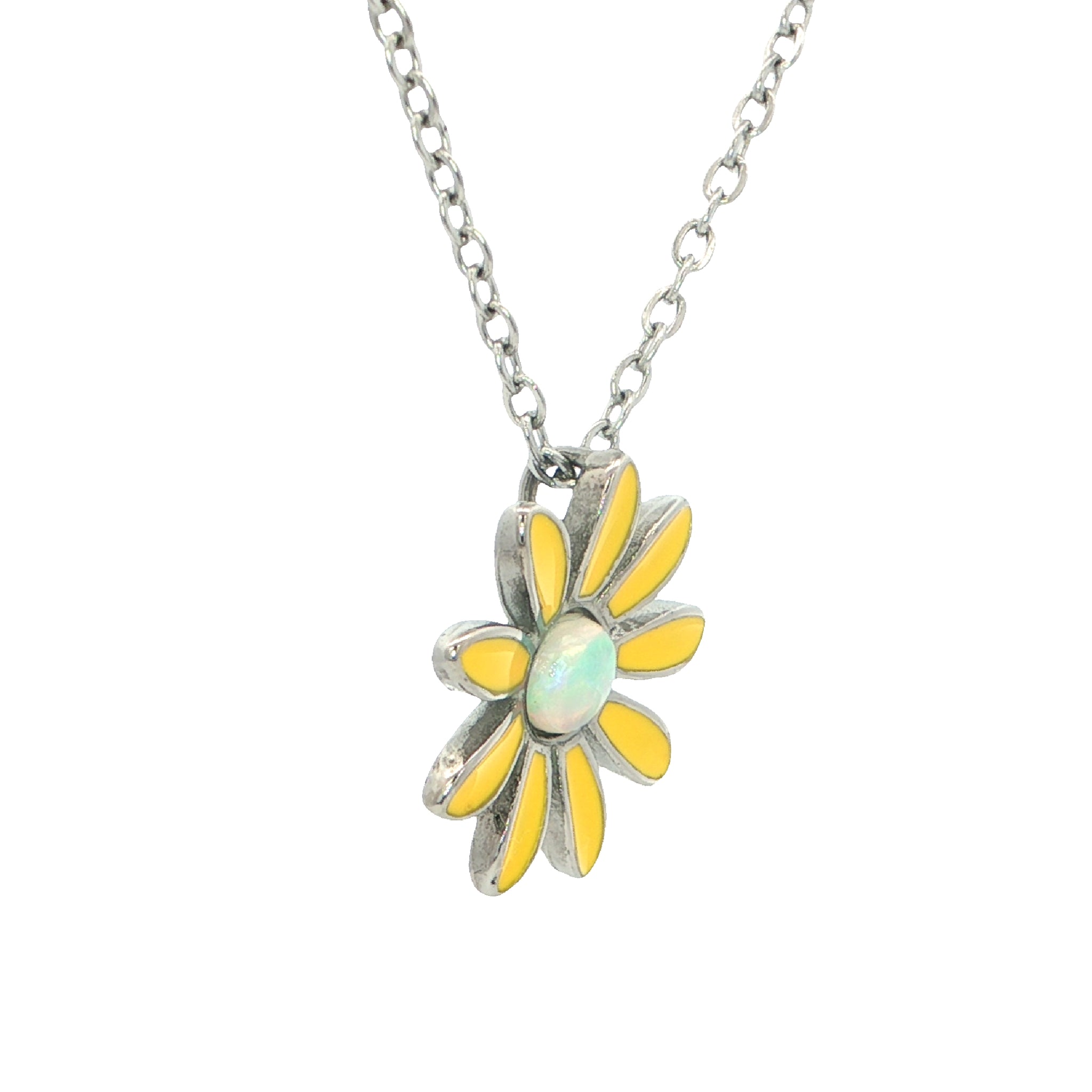 Light Opal Daisy Pendant in Stainless Steel - Multicolour