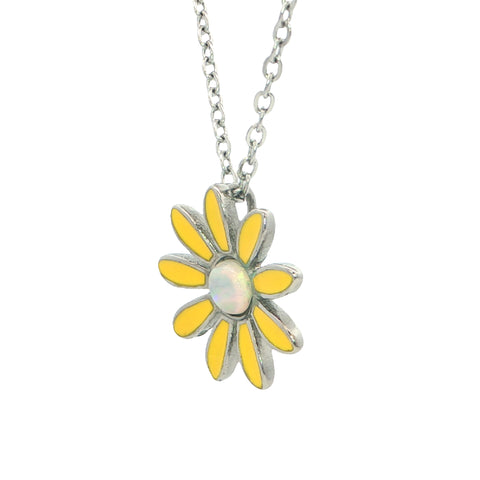Light Opal Daisy Pendant in Stainless Steel - Multicolour