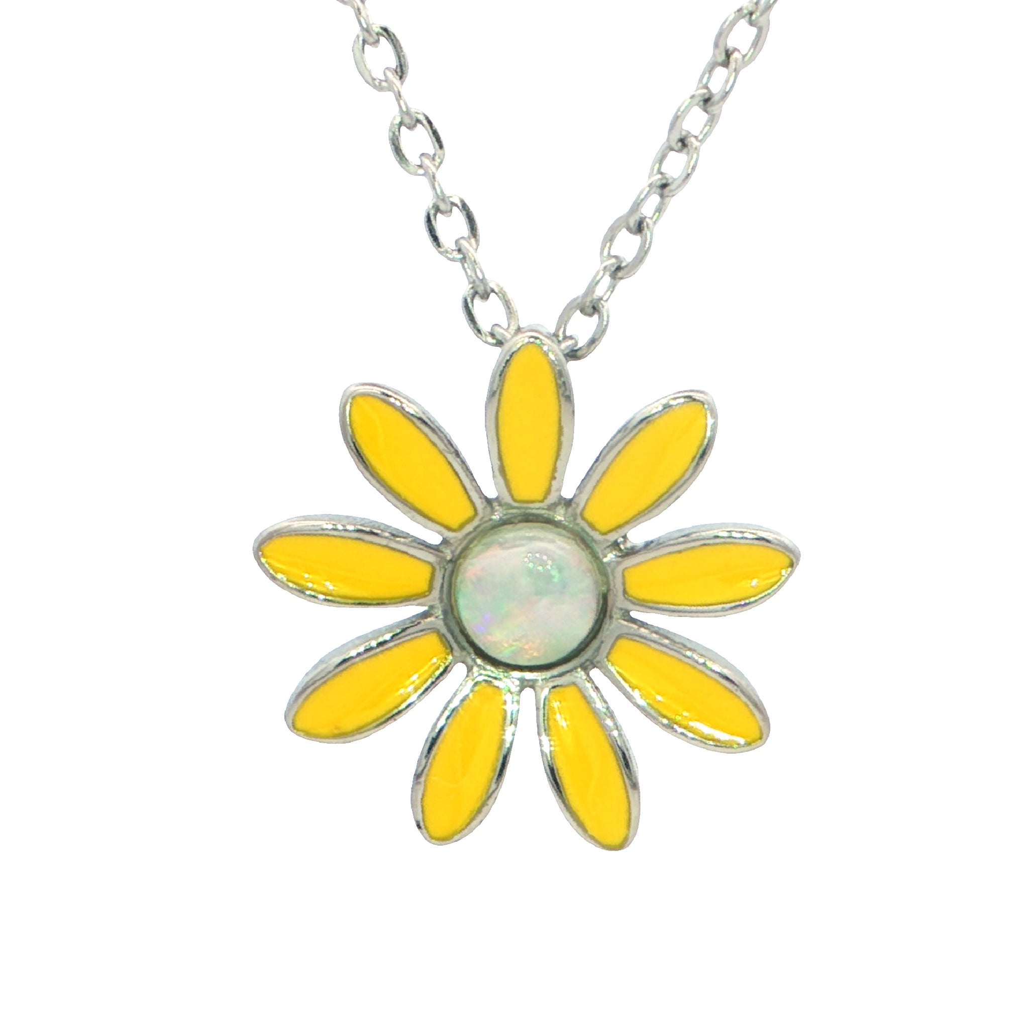 Light Opal Daisy Pendant in Stainless Steel - Multicolour