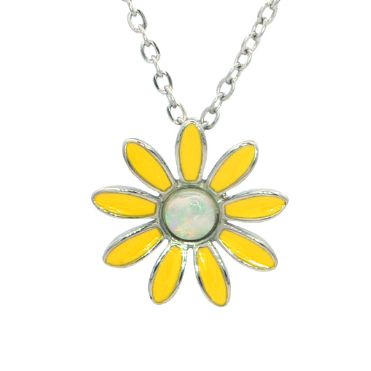 Light Opal Daisy Pendant in Stainless Steel - Multicolour