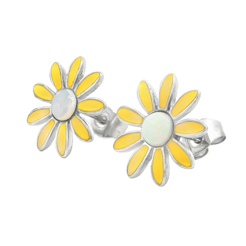 Light Opal Daisy Earrings in Stainless Steel - Multicolour