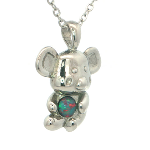 Triplet Opal Koala Pendant set in Stainless Steel