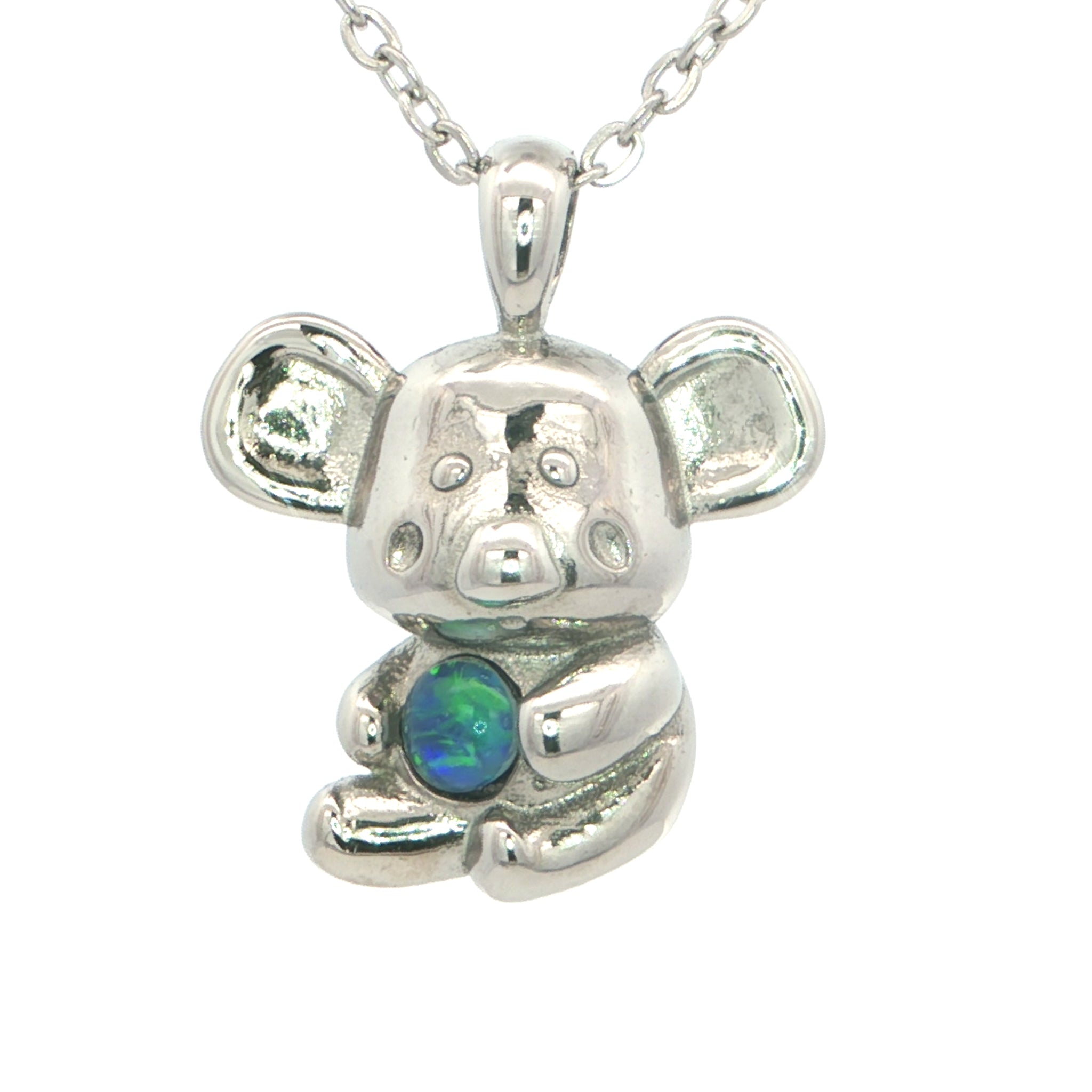 Triplet Opal Koala Pendant set in Stainless Steel