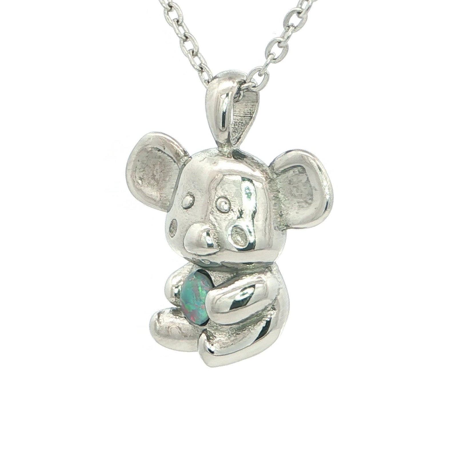 Triplet Opal Koala Pendant set in Stainless Steel
