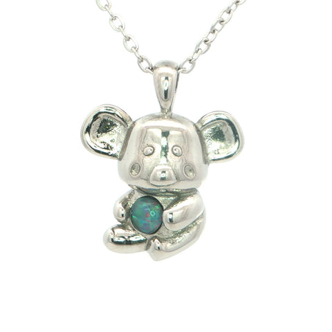 Triplet Opal Koala Pendant set in Stainless Steel