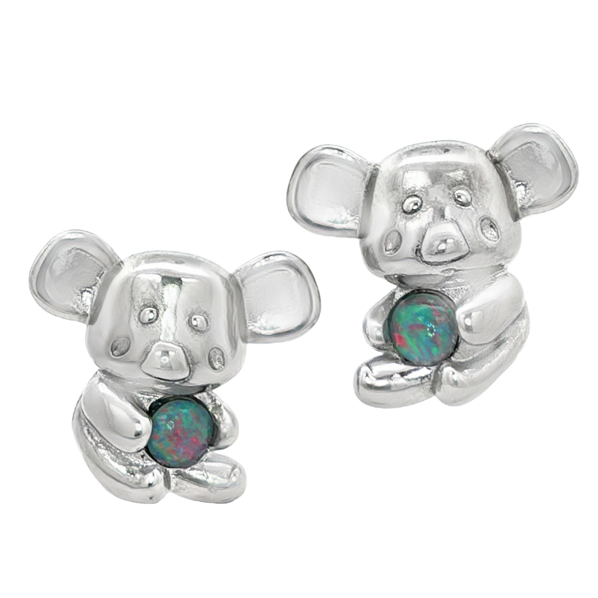 Triplet Opal Koala Earrings in Stainless Steel - Multicolour