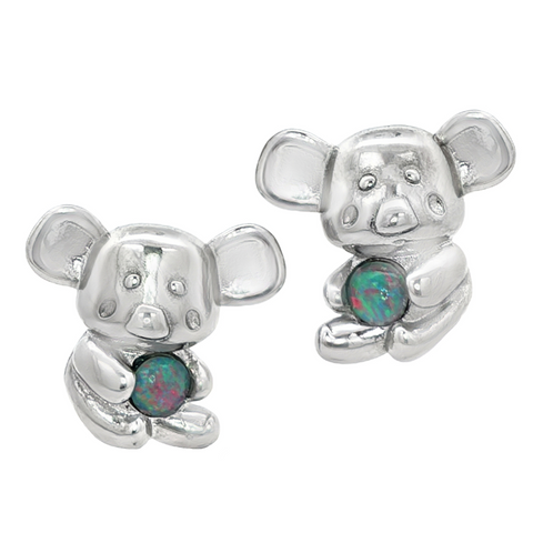 Triplet Opal Koala Earrings in Stainless Steel - Multicolour