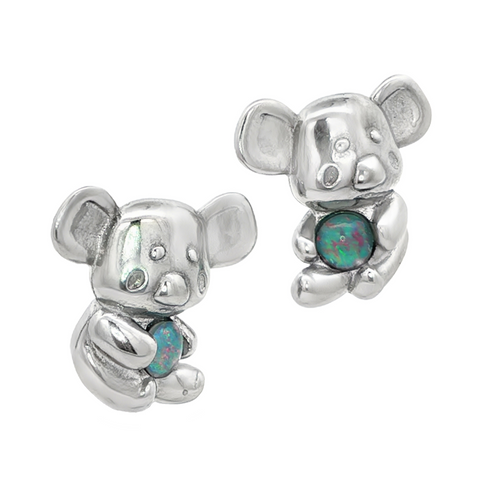 Triplet Opal Koala Earrings in Stainless Steel - Multicolour