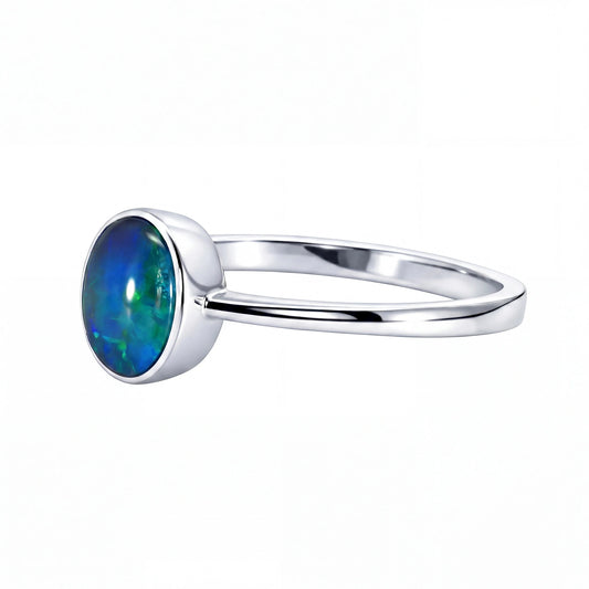 Triplet Opal Ring in 925 Sterling Silver - Green and Blue - Australian Opal Cutters and Pearl Divers